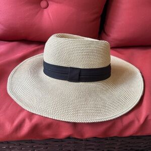 Solar Escape One Size Tan Woven Rattan Wide Brim Sun Hat With Black Trim